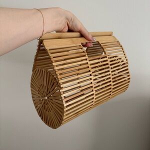 Aritzia Tan Clutch with Sculptural Design